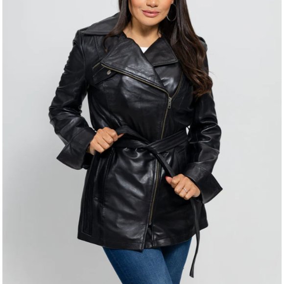 Whet Blu Women's Traci Motorcycle Lined Leather Jacket Mid-Length Black Med NWT